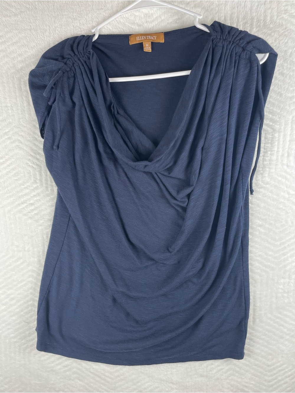 Ellen Tracy Navy Drape-Front Cap Sleeve Camisole